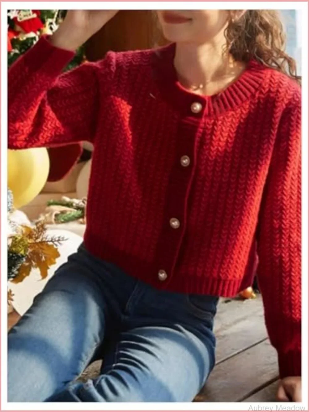 Cropped Cardigan Fall Long Sleeve Open Front Cardigans Button Down Knit Sweater - Picture 4 of 5